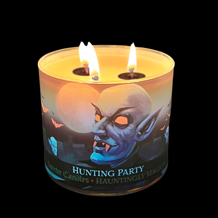 spectre candles, 15oz, hunting party candle, lit