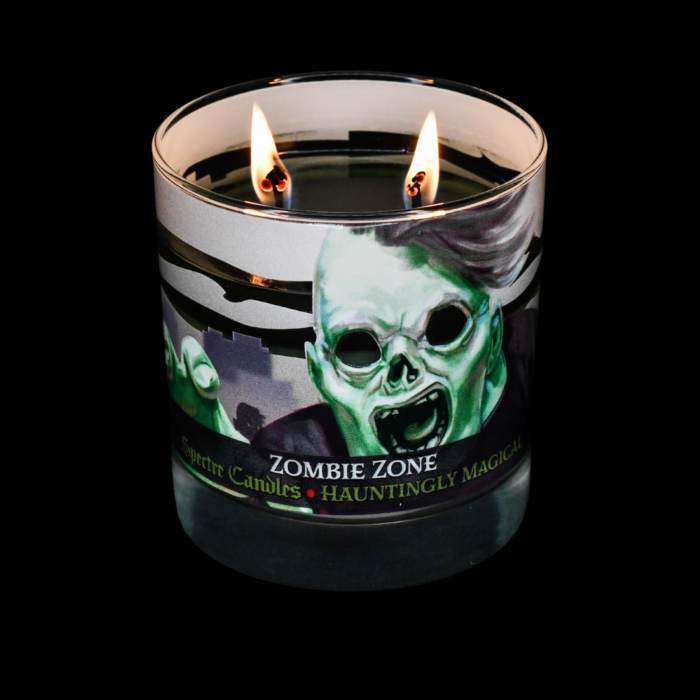 spectre candles zombie zone candle, lit, full wax pool